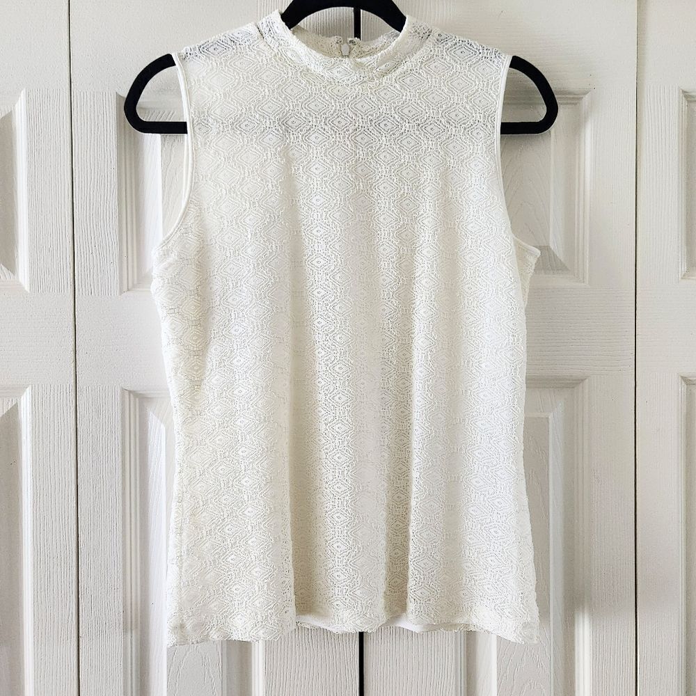 Reiss White Sleeveless Lace Blouse
